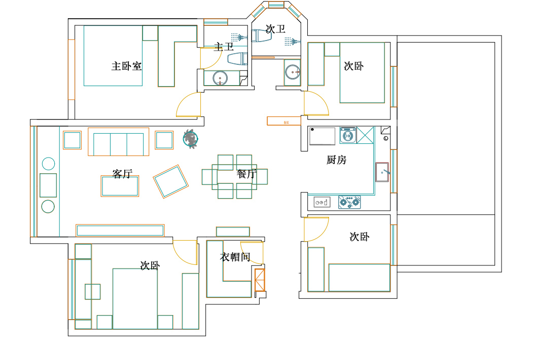 金地鐵西檀府-135平-新中式風(fēng)格-平面圖.jpg